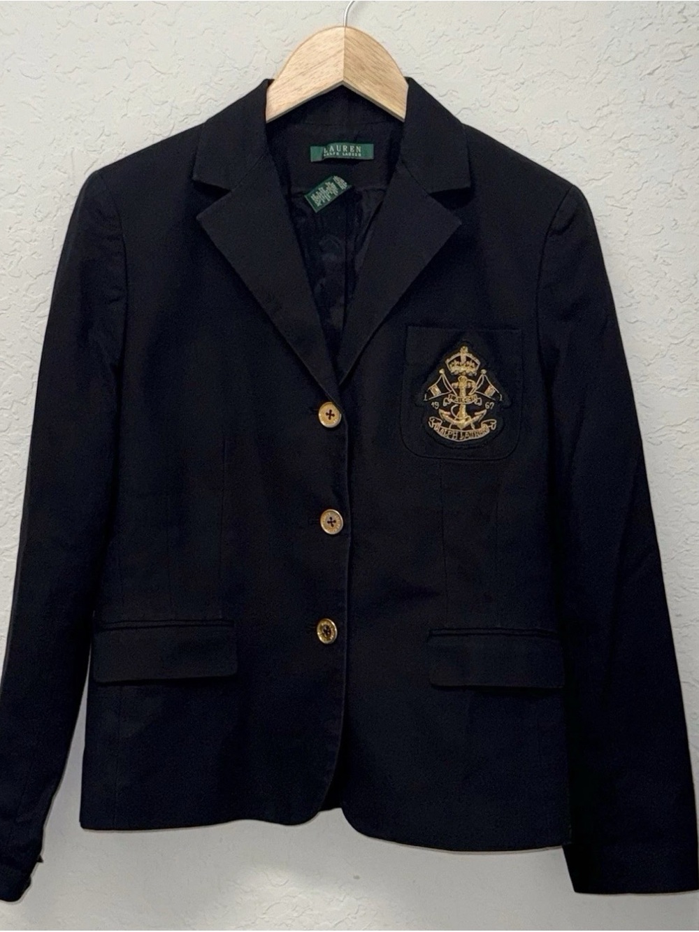 Lauren Ralph Lauren Blazer Womens Large Black Crown Crest Academia Gold Buttons